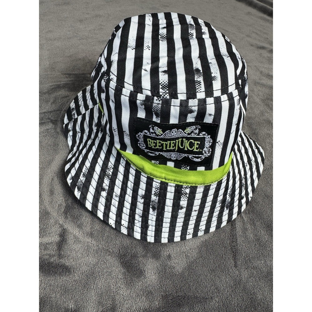Beetlejuice "Strange & Unusual" Reversible Black/White Striped Bucket Hat